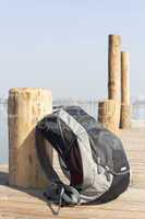 Backpack on the boat dock