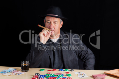 Man with a thoughtful look at poker