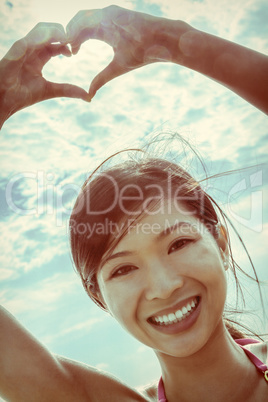 Chinese Asian Woman Girl Hand Heart Finger Frame