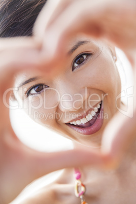 Chinese Asian Woman Girl Hand Heart Finger Frame