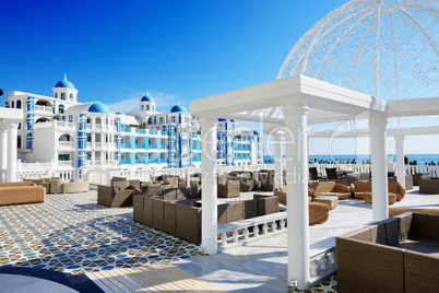 The terrace and building of luxury hotel, Antalya, Turkey