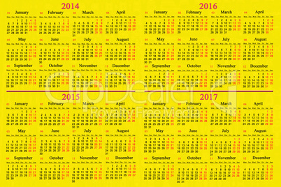 calendar for 2014 - 2017 years