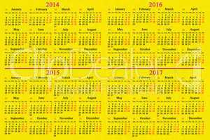 calendar for 2014 - 2017 years