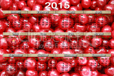 calendar for 2015 year on the red cherries background