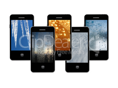 Modern mobile phones with water images