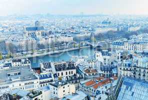 Paris, France. Beautiful city aerial view from the top of Notre