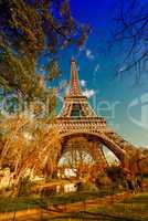 Spectacular view of Tour Eiffel structure on a beautiful sunny d