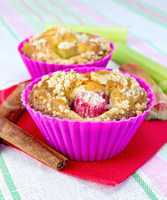 Cupcakes with rhubarb on a napkin