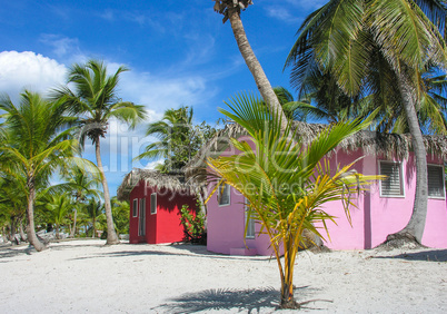 Colorful Beach Huts. Relaxing tropical background