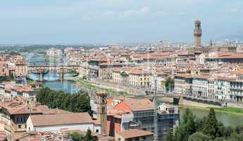 Florence, Tuscany. Beautiful view of Lungarni on a sunny day