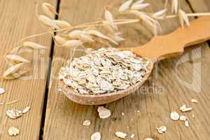 Flakes oat in spoon on board