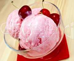 Ice cream cherry with berries on board