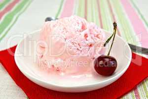 Ice cream cherry on red paper napkin