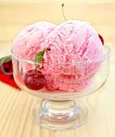 Ice cream cherry with red napkin on board