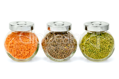 Lentil different in glass jars