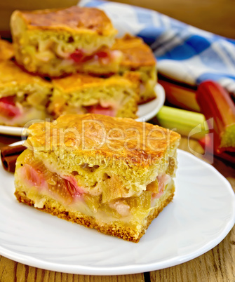 Pie rhubarb and napkin on board