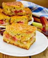 Pie rhubarb and napkin on board