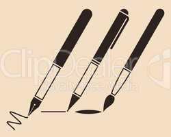 Set of pens and brush