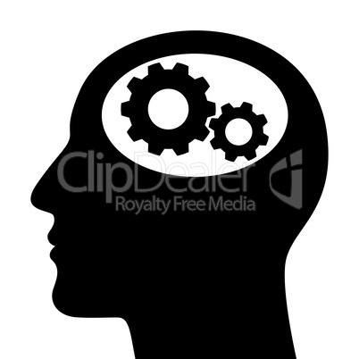 Silhouette of man head with gears