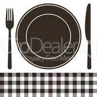 Cutlery, plate and tablecloth pattern in black and white