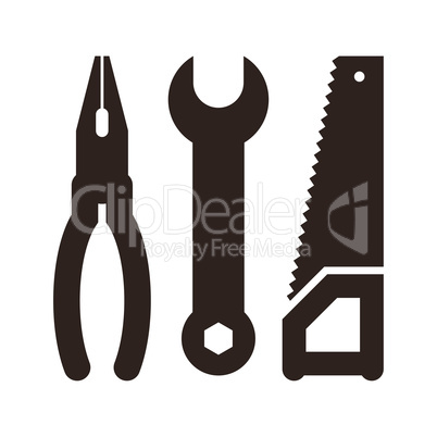 Pliers, wrench and saw icon