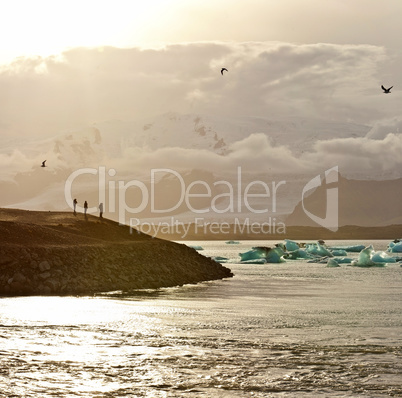 Sunset at the famous glacier lagoon at Jokulsarlon - Iceland