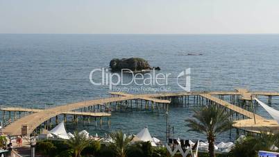 Panning of beach at the luxury hotel, Antalya, Turkey