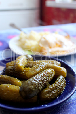 Cucumbers marinaded and mashed potatoes