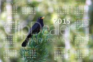 European 2015 year calendar with black bird