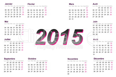 European french 2015 year calendar