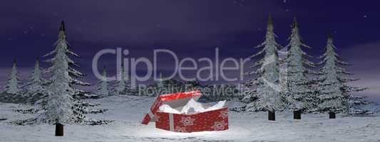 Christmas gift at the mountain - 3D render