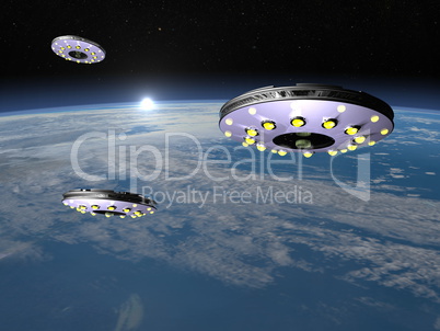 UFOs upon earth - 3D render