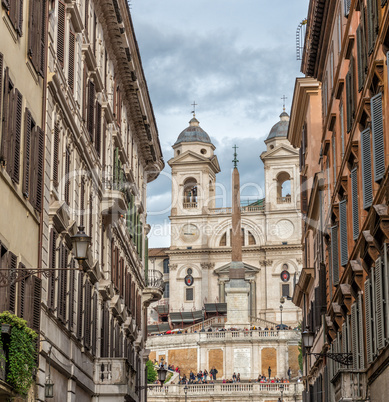 Wonderful view of Trinita dei Monti from city street