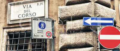 Street signs in Via del Corso, Rome