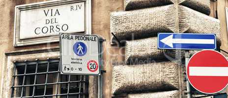 Street signs in Via del Corso, Rome