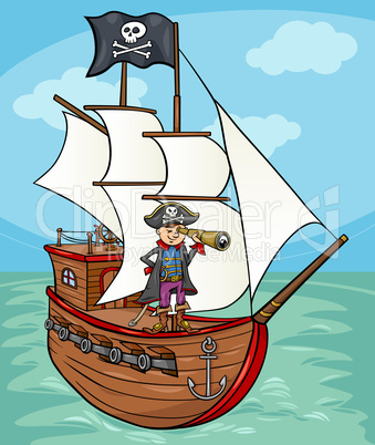 pirate on ship cartoon illustration