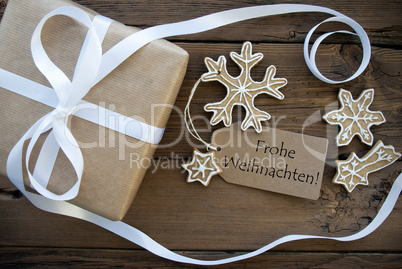 Christmas Gift and Cookies with Frohe Weihnachten Label