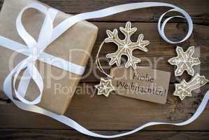 Christmas Gift and Cookies with Frohe Weihnachten Label