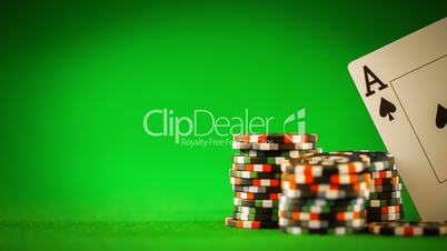 Poker chips and playing cards