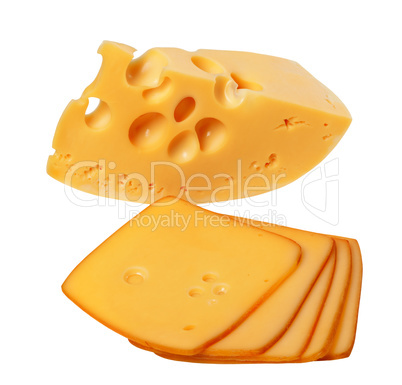 Piece and slices of cheese