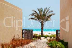 The view on a beach from arabic style modern villa at luxury hot