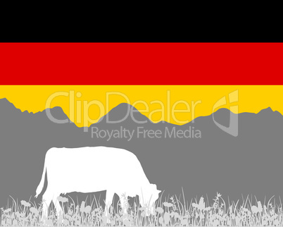 Kuh Alm und Deutschlandfahne