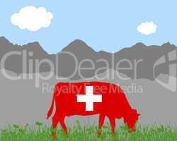 Kuh Alm und Schweizerfahne