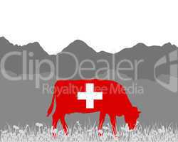Kuh Alm und Schweizerfahne