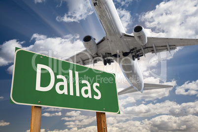 Dallas Green Road Sign and Airplane Above