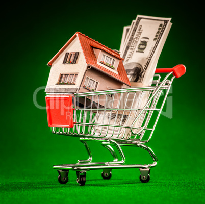 shopping cart and house