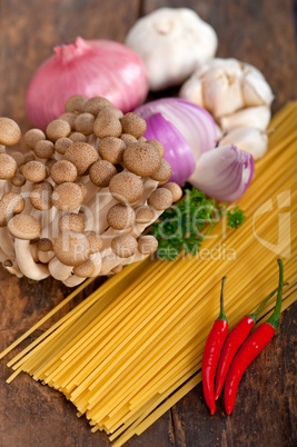 Italian pasta and mushroom sauce ingredients