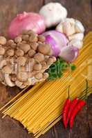 Italian pasta and mushroom sauce ingredients