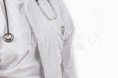 Doctor in laboratory coat with stethoscope