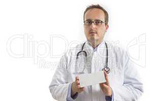Young Doctor presenting white Box